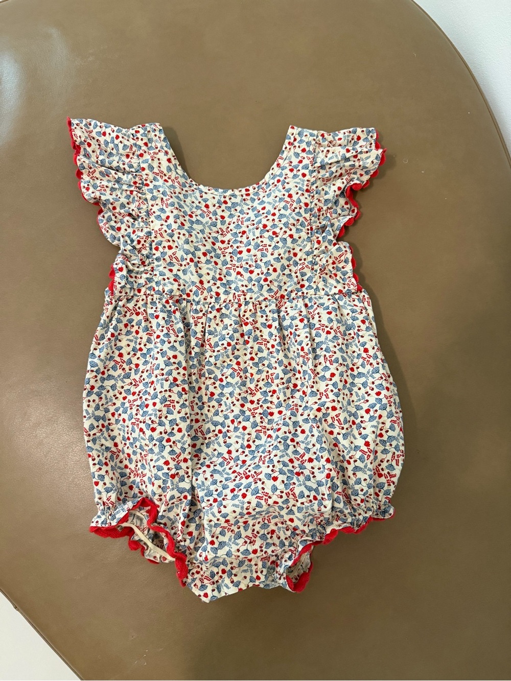 Konges Slojd Baby Floral Flutter-Sleeve One-Piece Romper in Red and Blue